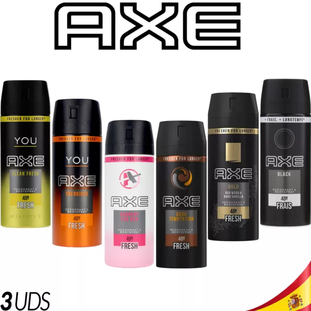 3x AXE Desodorante para Hombre 150ml (450ML) Energised Black Gold Clean HER Dark