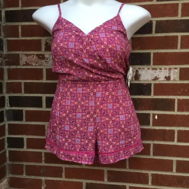 Be Bop Juniors Trim Spaghetti Straps Red Pink Size Small Romper Shorts Sexy NWT