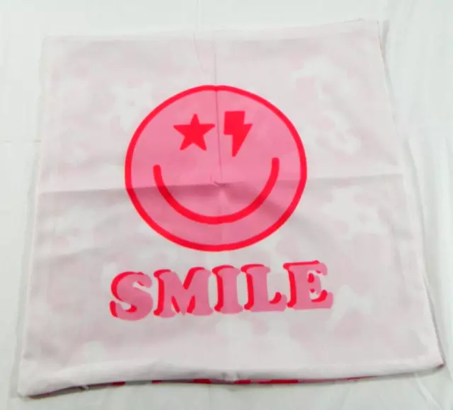 Smiley Face "Smile" Pillow Cover Pink 17.5" x 17.5"