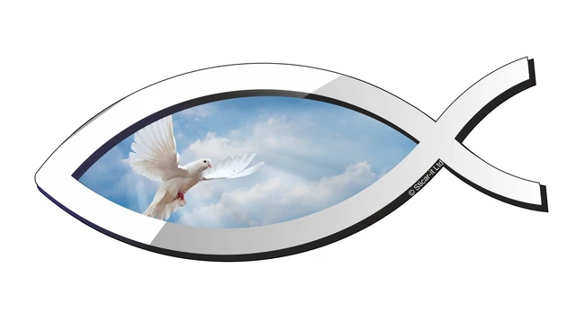 Autocollant Vinyle Christian – Garçon En Priant, Blanc, Forme Poisson