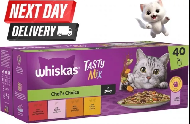 Whiskas 1+ Chef's Choice Mixed Adult Wet Cat Food Pouches Selection 40 X 85G