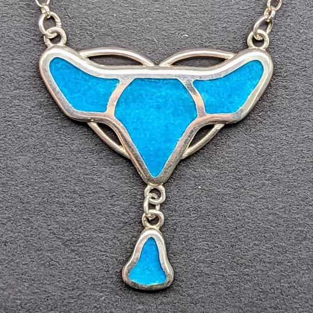 Beautiful Art Nouveau Inspired 925 Sterling Silver & Liberty Blue Enamel Pendant