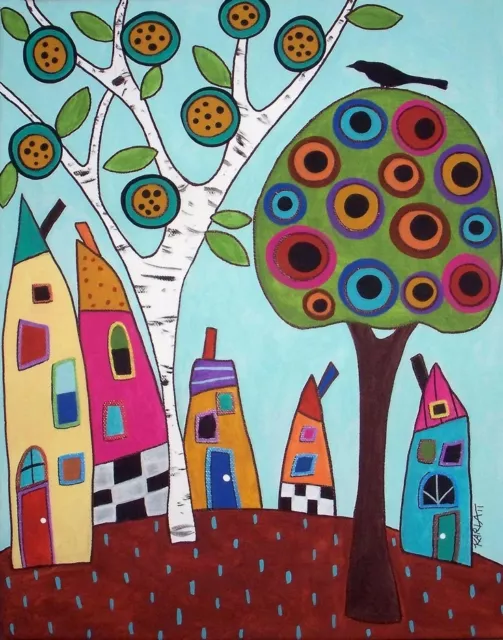 RUG HOOKING CRAFT PAPER PATTERN Happy Houses FOLK ART ABSTRACT Karla Gerard 2