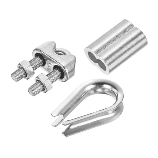 3/16" Wire Rope Kit, 24 Pack M5 Stainless Steel Thimbles Clamps Crimping Loop