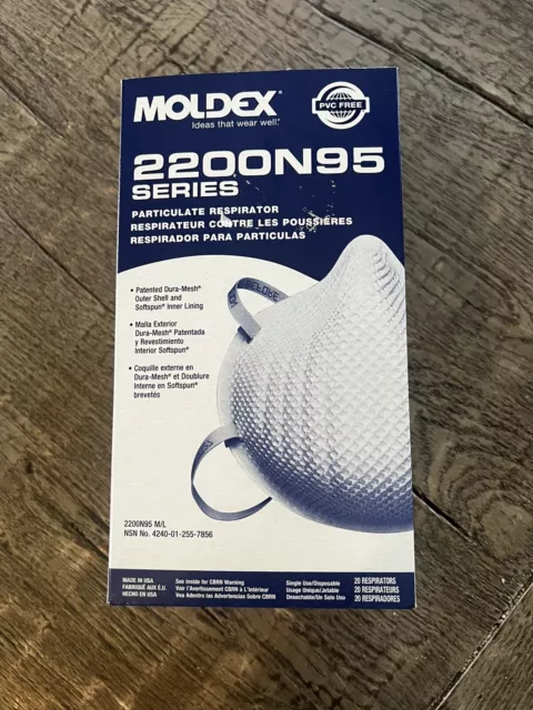 MOLDEX 2200 M/L PARTICULAR RESPIRATOR BOX 20 EACH Exp 4/2030