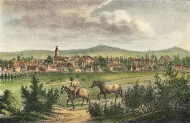 PULSNITZ - Gesamtansicht - Saxonia - kol. Lithographie um 1840