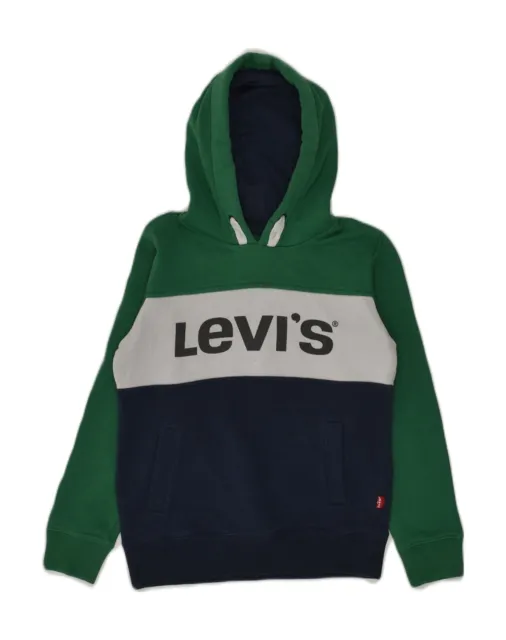 LEVI'S Boys Graphic Hoodie Jumper 9-10 Years Navy Blue Colourblock Cotton AP69