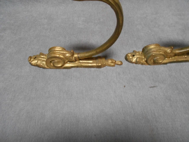 Pair Antique French Directoire Bronze Curtain Tie Backs Wall Hooks marked P.D 05 3