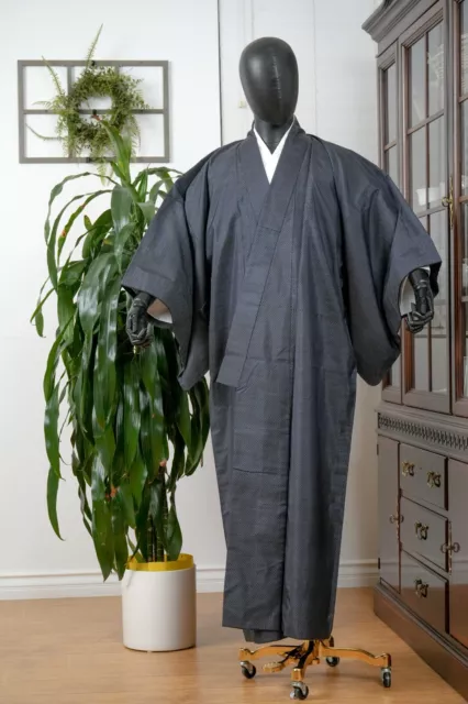 Dear Vanilla Japanese Silk Kimono Men's Robe Gown Authentic Japan Vintage Mint