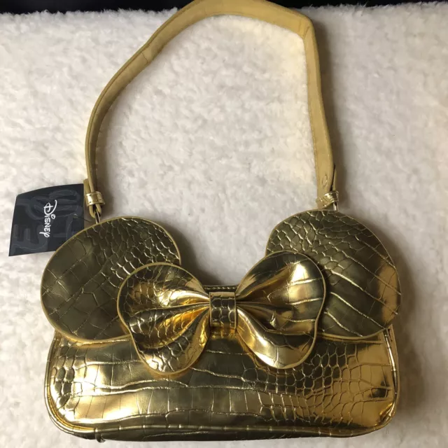 New Disney Bioworld Minnie Mouse Gold Metallic Animal Print Shoulder Bag