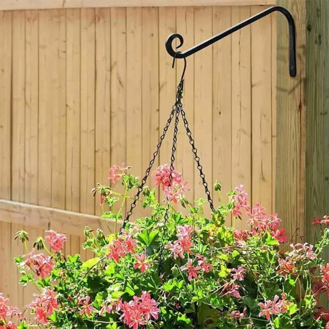 2x Hanging Basket Brackets Metal Garden Plant Hanger Hook Wall Outdoor Decor UK