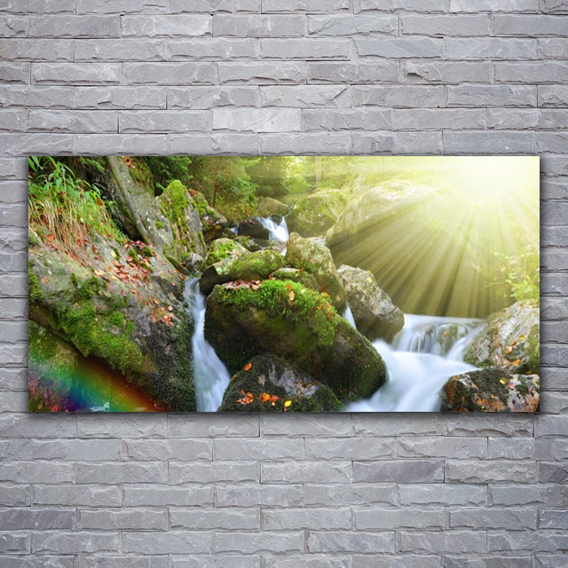 Tableau Sur Verre Tulup 120x60 Cm – Paysage Prairie Herbe Arbre, Moderne