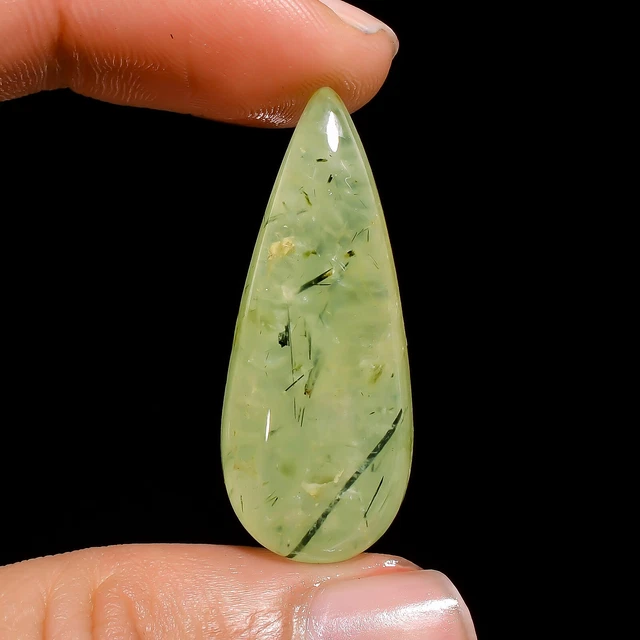 Préhnite cabochon pierre fine 34x14x8mm gemme multicolore reiki chakra plexus