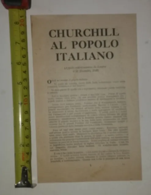 CHURCHILL AL POPOLO ITALIANO - WW2 - Not Dropped - Propaganda Leaflet Original