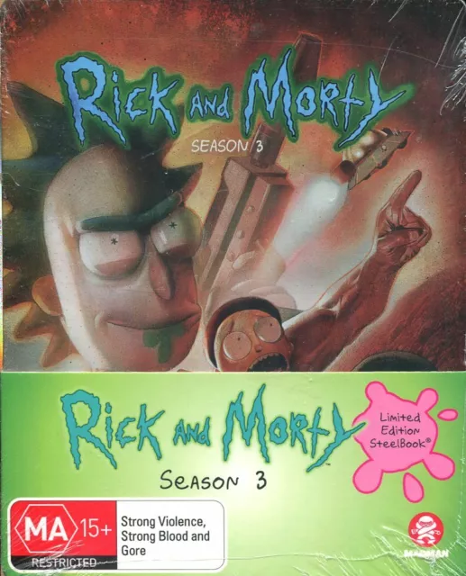 Rick and Morty Season 3 Steelbook Limited Edition Blu-ray NEW Region B