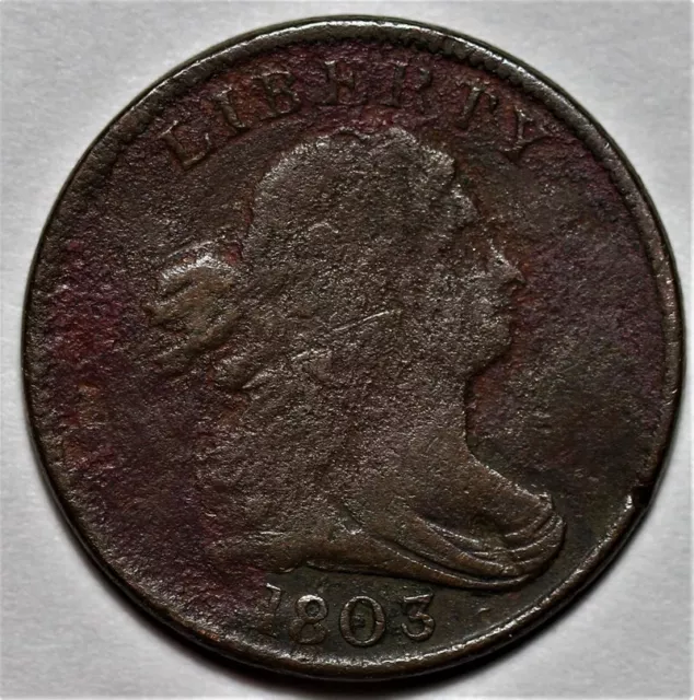 1803 Draped Bust Half Cent - Damaged - US 1/2c Copper Penny Coin - L44