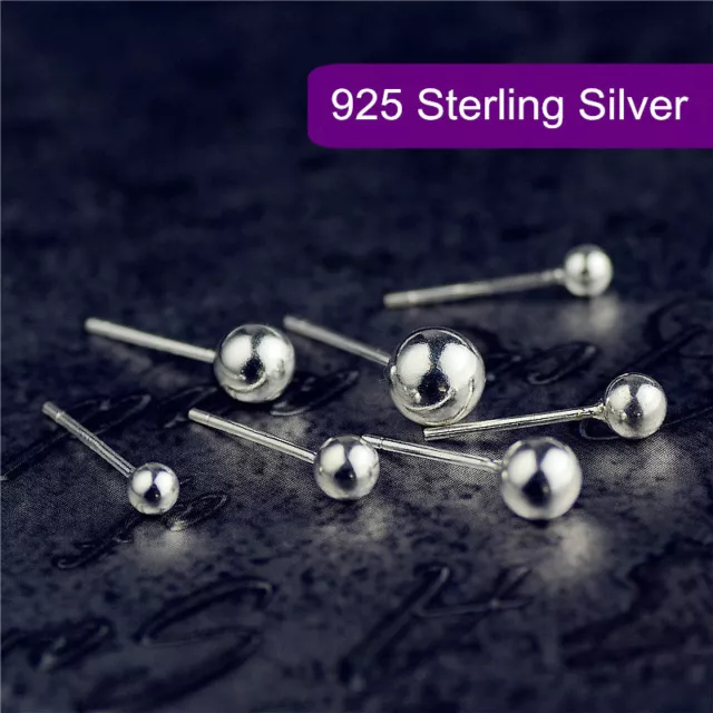 925 Sterling Silver Solid Classic Small Ball Bead Earrings Ear Piercing Studs