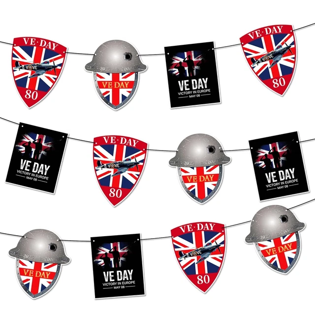 VE DAY 80TH Anniversary Banner Decorations, 2025 80 Years VE Day ...