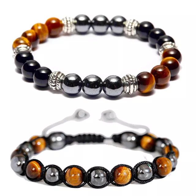 Bracelet Triple Protection, 2 pièces, hématite naturelle, œil de tigre,...