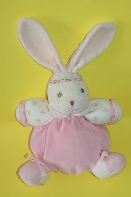 Kaloo Doudou Lapin Boule Lilirose Grelot Rose Blanc Couronne Fleur Etat Neuf