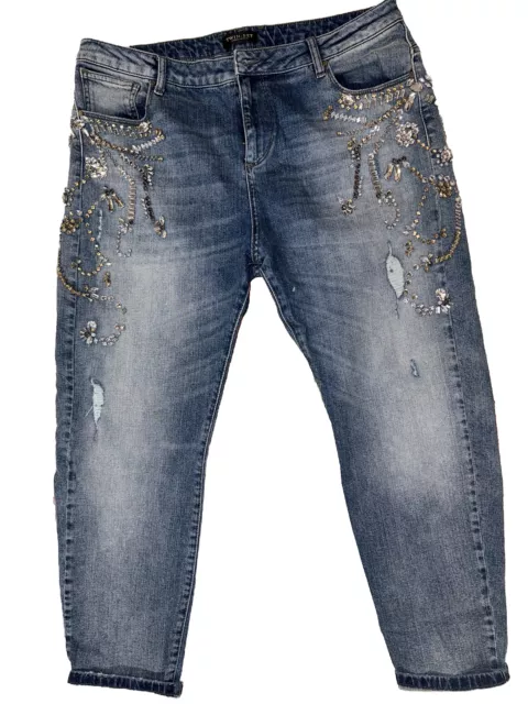 Twin Set Crystals Embellished Distressed Jeans 30