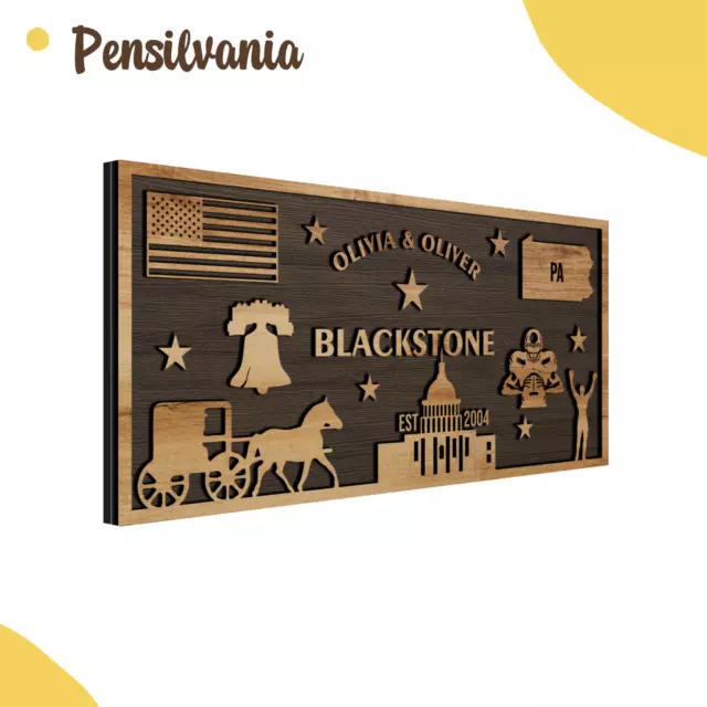 Personalized Pennsylvania State Sign, Custom Family Name Plaque, Newly-Wed Gift