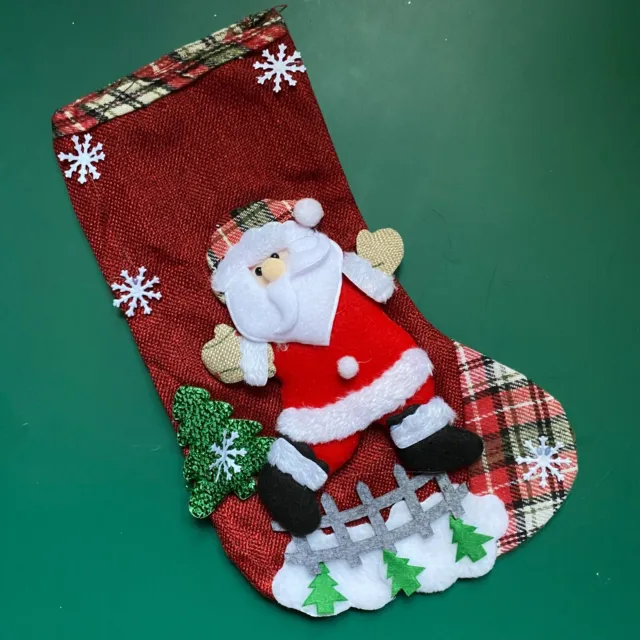 Ready-Made 3D Christmas Stocking Santa Snowflakes Burlap Flannel Fleece Glitter
