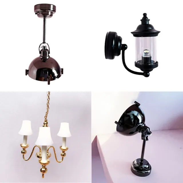 1:12 Dollhouse Miniature LED Ceiling Lamp Retro Table Lantern Floor Light Home