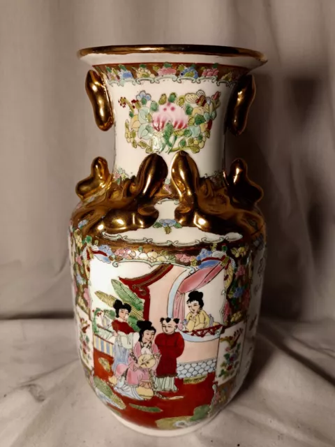 Porcelain Vase , Gold Leaf Accents, Garden Flower Birds Japan China