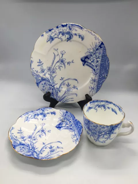 VTG Wileman Foley (Pre-Shelley) Blue & White Gold Scalloped Rim Trio Tea Set