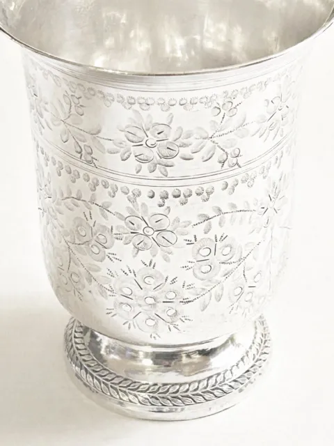 Antique French Sterling Silver 950 Timbale Cup on Pedestal Flower Decor 19th C