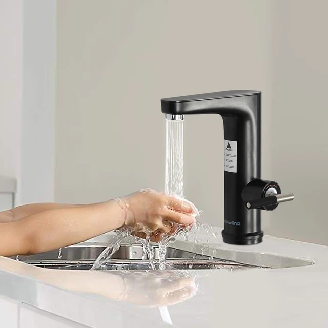 Rubinetto elettrico con scaldabagno istantaneo, 3000 W, girevole a 360°, rubinetto da cucina con scaldabagno integrato, indicatore di temperatura, per cucina, giardino, bagno, roulotte, campeggio