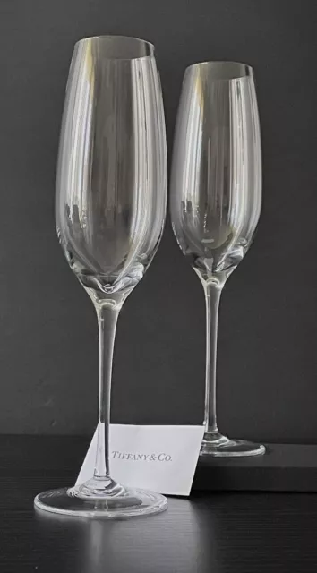 Set of 2 Tiffany & Co. Classic Elegant  Crystal Champagne Flutes 9 1/8"