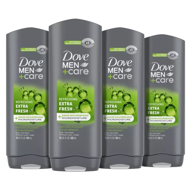 Dove Men+Care Body Wash Extra Fresh 4 Count for Men's Skin Care Body Wash Eff...