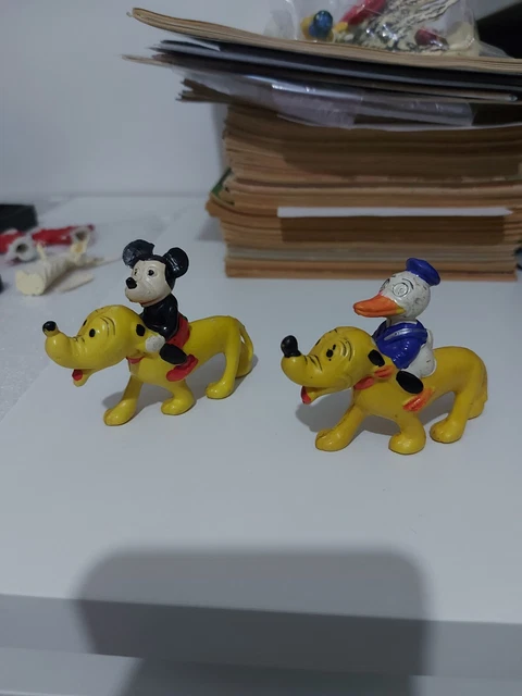 Vintage Mickey Mouse and Donald Duck Riding Pluto  Figures