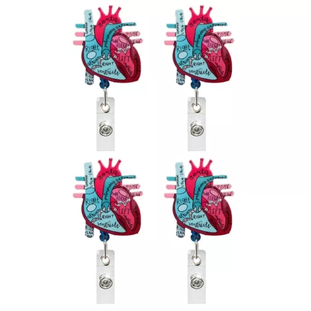 4x Anatomical Heart Badge Reel Telemetry Cardiology Nurse Badge Holder with Clip