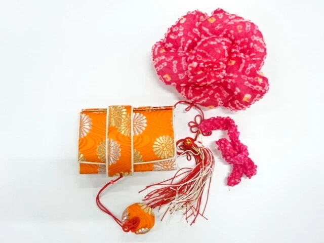 6305952: Japanese Kimono / Antique Hakoseko & Chinkoro & Kanoko Ribbon Set / Flo