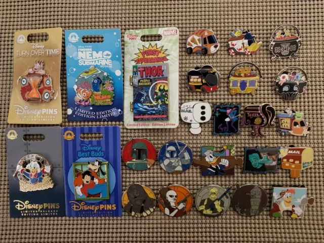 Disney Pins Mixed Lot Of 25 Mystery Pins Turn Over Time Limited Release