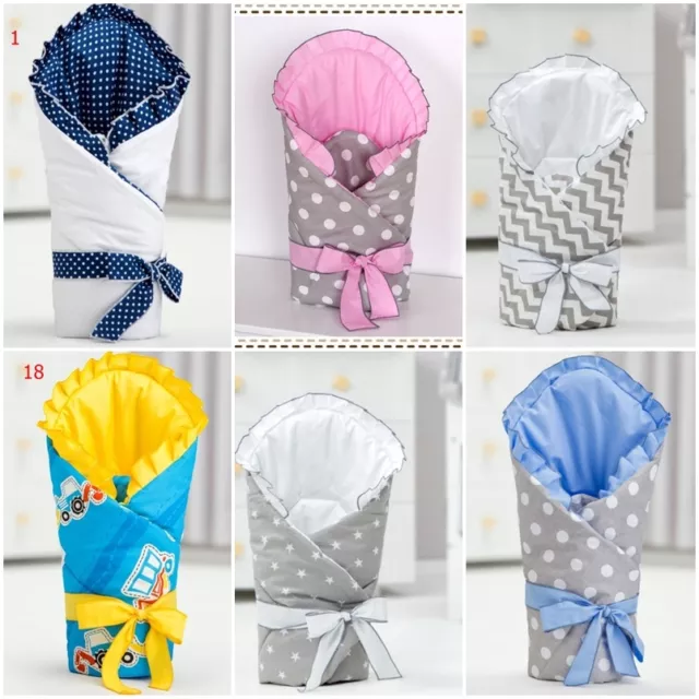 new BABY SWADDLE WRAP SNUGGLE NEWBORN BLANKET RIBBON PRAM QUILT SLEEPING BAG