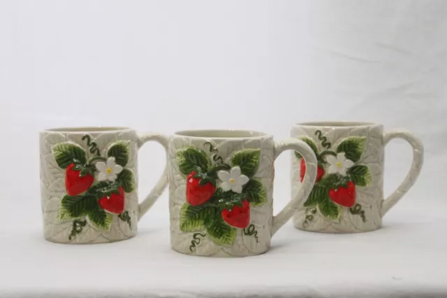 3 Vintage Coffee Cups Sears,Roebuck and Co. Ceramic “Strawberries” 1981 Japan