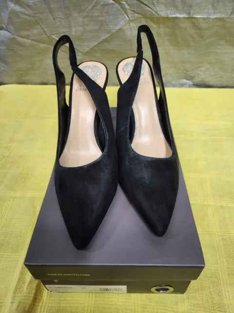 Vince Camuto Suede Pointy Toe Slingback Black Pumps - Ampereta Size 9M NEW