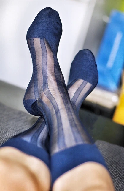 Lot De 4 Paires Chaussettes Fines NEOFAN Transparentes à Rayures - 2 Noires + 2 Bleues Taille 39-42