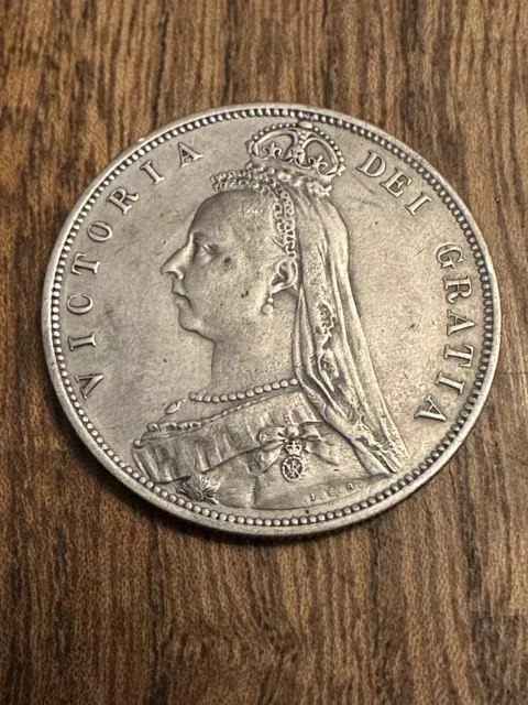 Solid Silver 1887 Queen Victoria Half Crown