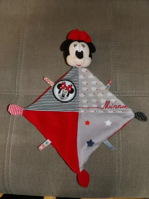 Doudou Plat Disney Nicotoy Minnie Blanc Rouge Gris Noir