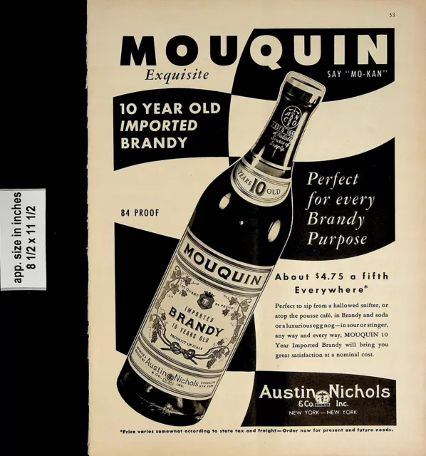 1957 Mouquin Brandy Austin Nichols Vintage Print Ad 6716