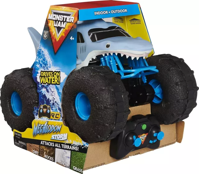 Spin Master 6056227 Monster Jam Megalodon Storm RC Amphibienfahrzeug Hai-Optik