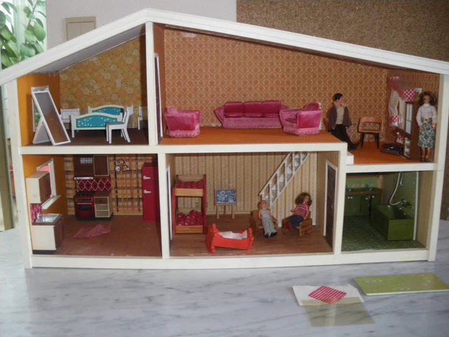 Maison De Poupées Lundby Vintage Années 50/60 Avec Meubles D'origine Et Boîte - 5 Pièces