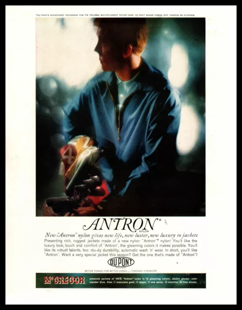 1961 McGregor Commander Blue Zip Up Jacket Antron Nylon Vintage Du Pont Print Ad