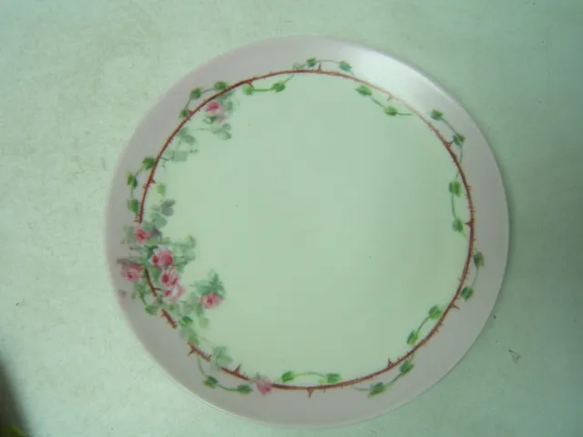 Hand Painted Antique Plate Pink Roses "M Kissinger" Royal Austria