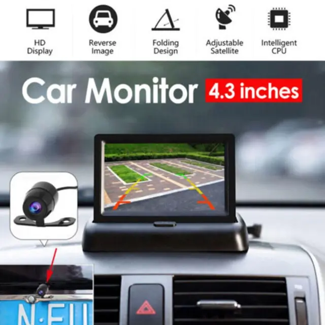 4.3" Car Foldable Monitor Backup Camera Rear View Parking SystW4 D2N9